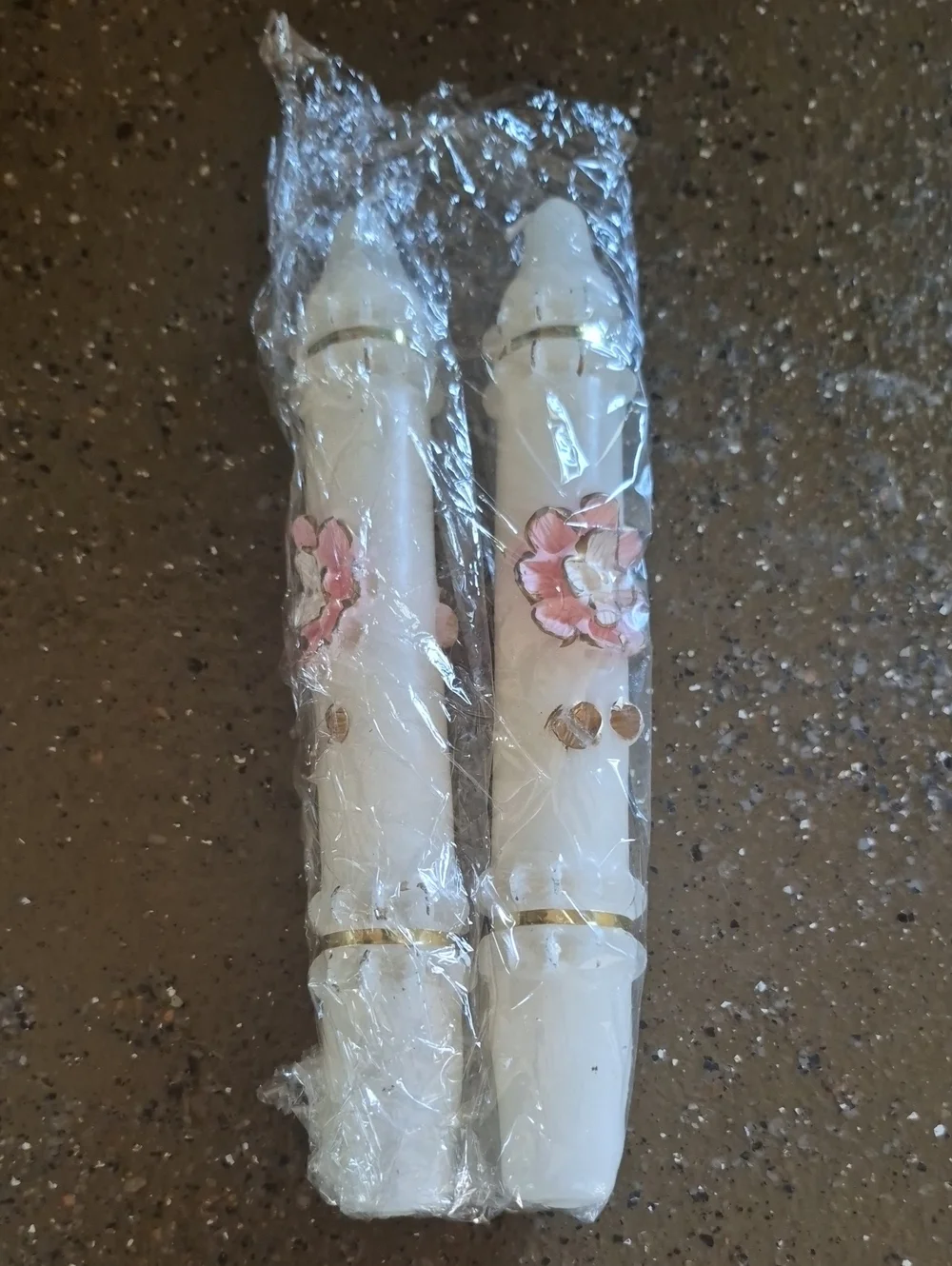 Pair of Decorative White Floral Taper Candles